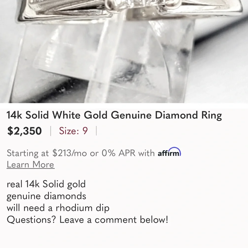 14k Solid White Gold Genuine Diamond Ring